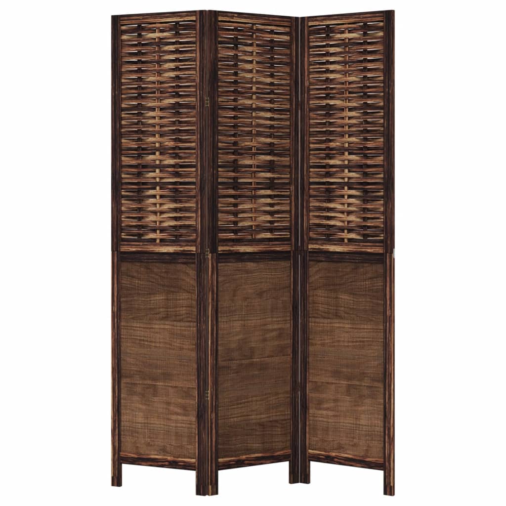 Kamerscherm Met 3 Panelen Massief Paulowniahout Donkerbruin Blauw