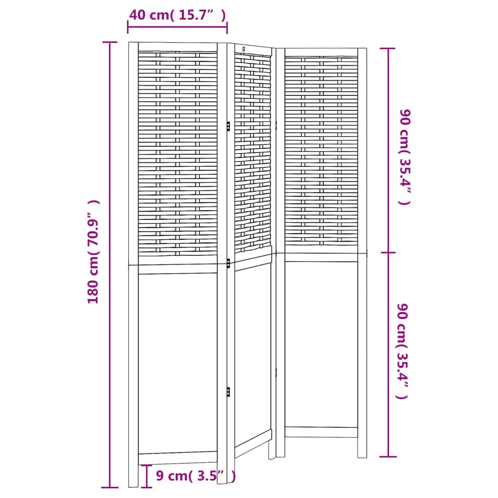 Kamerscherm Met 3 Panelen Massief Paulowniahout Donkerbruin Blauw