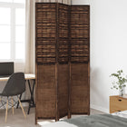 3-Panel Room Divider Solid Paulownia Wood Dark Brown