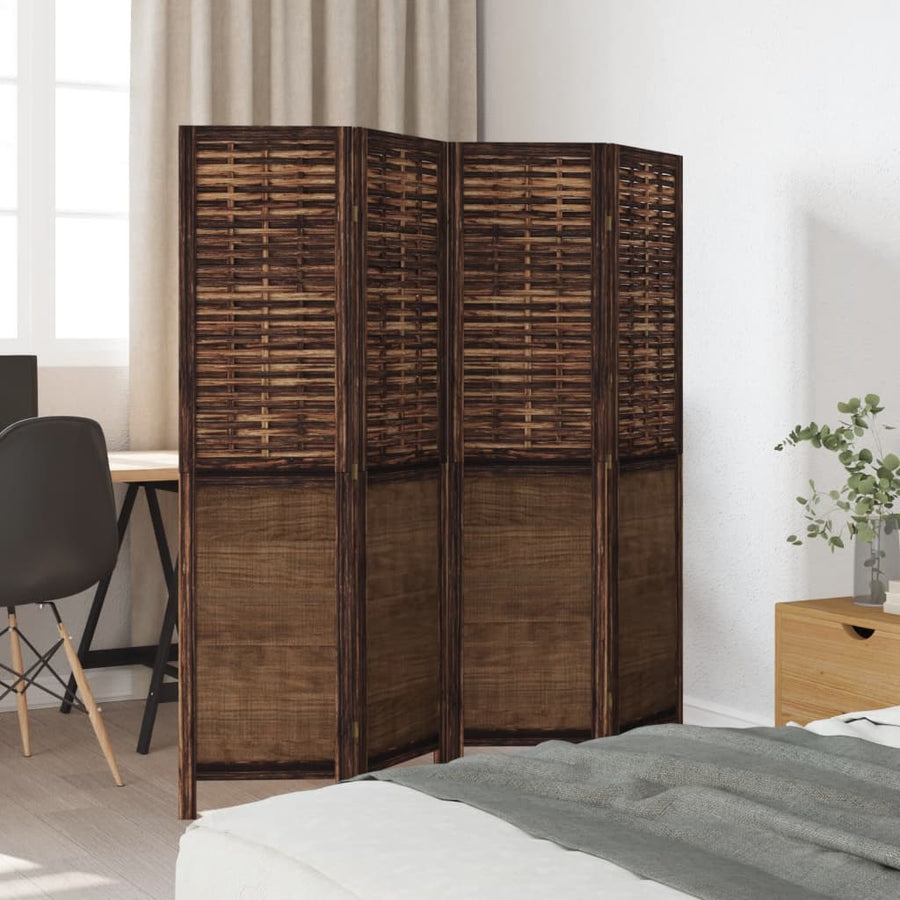 Kamerscherm Met 4 Panelen Massief Paulowniahout Donkerbruin