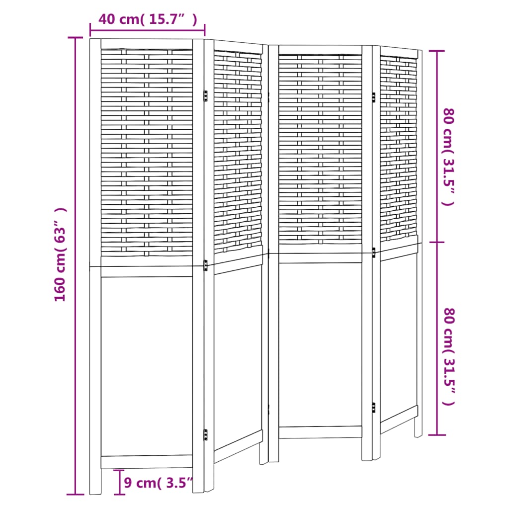 Kamerscherm Met 4 Panelen Massief Paulowniahout Donkerbruin