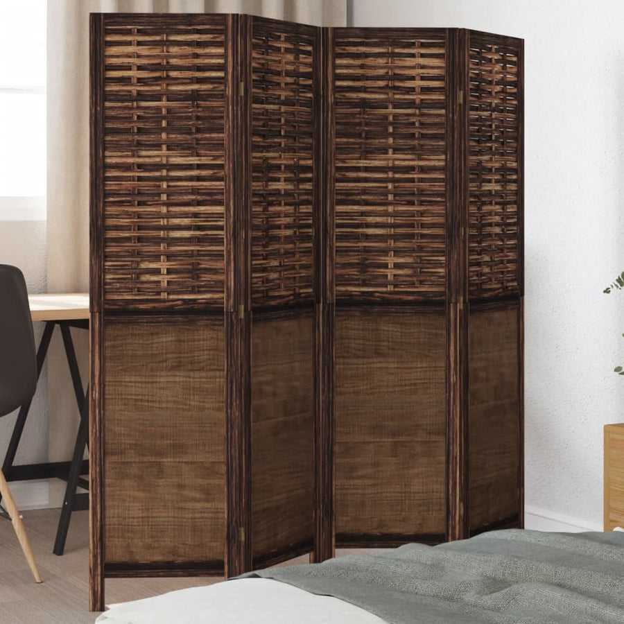 Kamerscherm Met 4 Panelen Massief Paulowniahout Donkerbruin