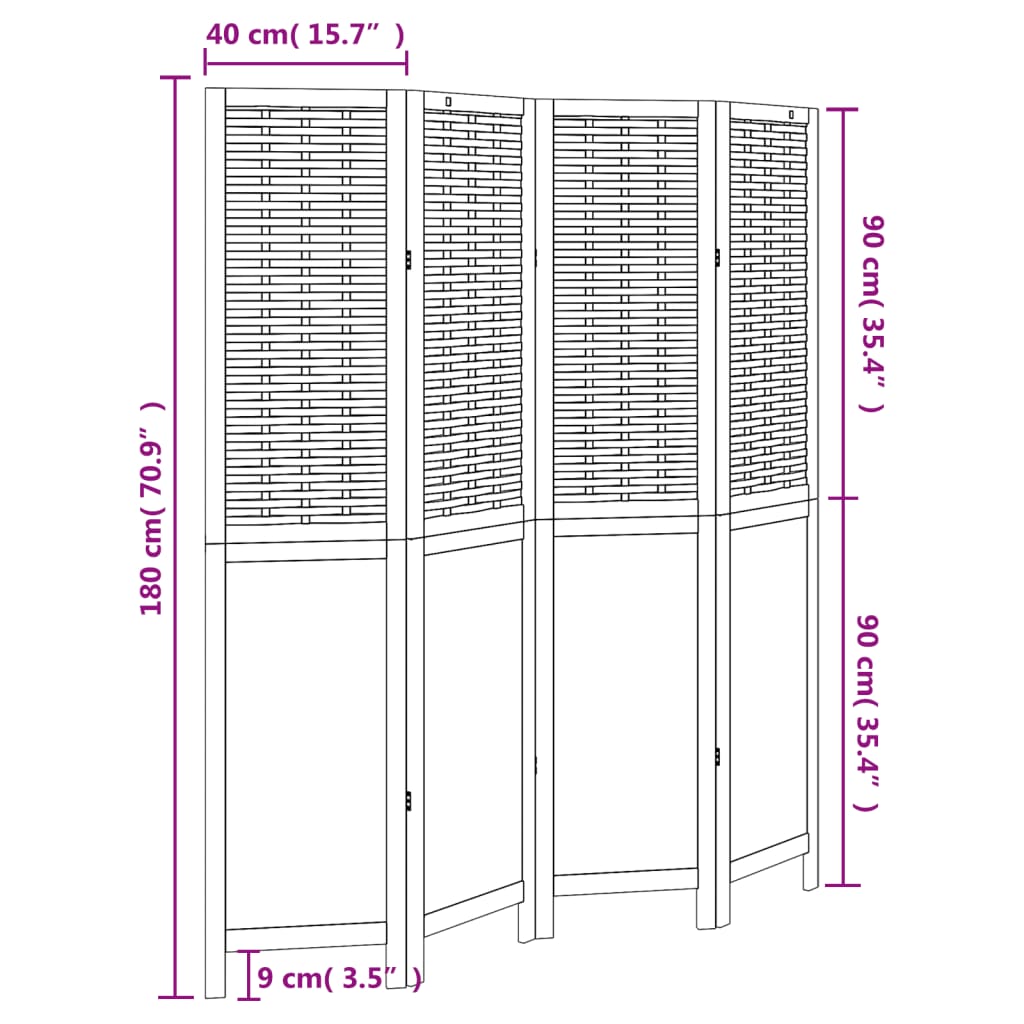 Kamerscherm Met 4 Panelen Massief Paulowniahout Donkerbruin