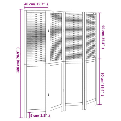 Kamerscherm Met 4 Panelen Massief Paulowniahout Donkerbruin