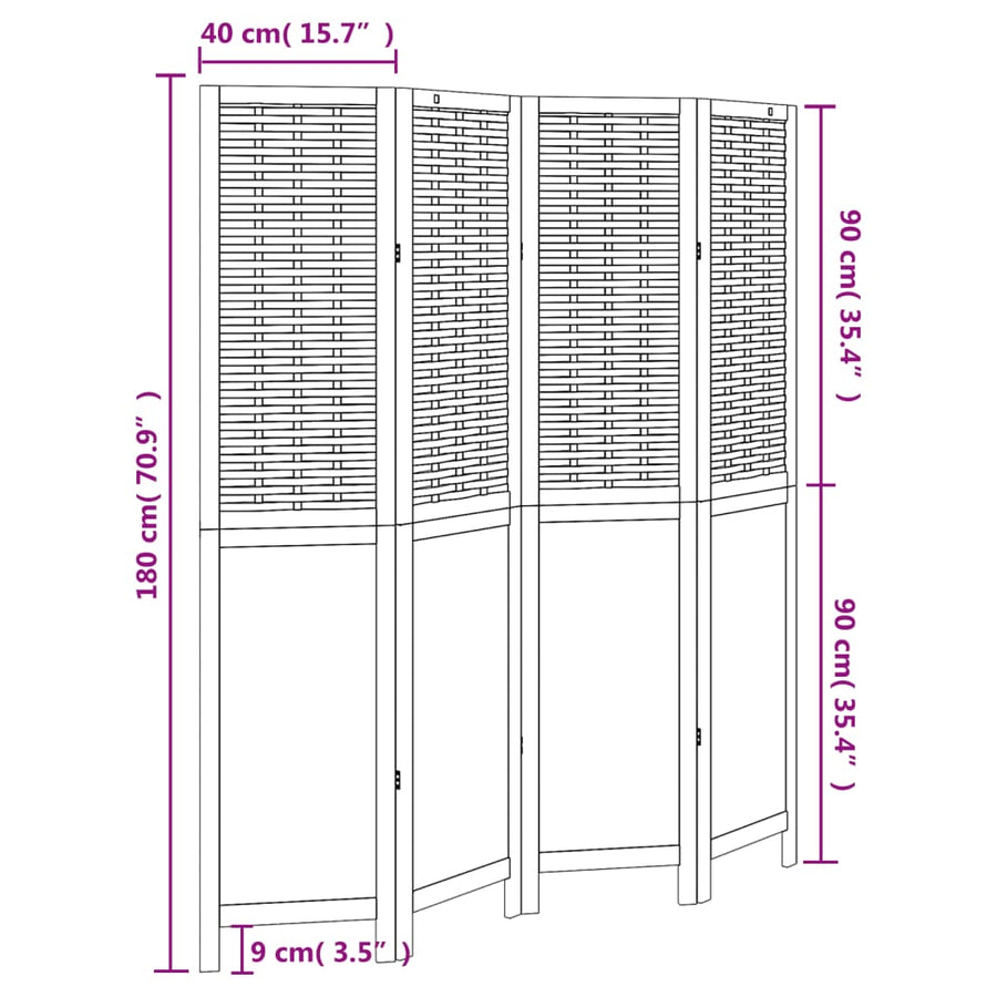 Kamerscherm Met 4 Panelen Massief Paulowniahout Donkerbruin