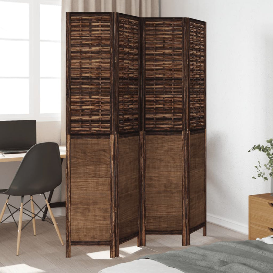 Kamerscherm Met 4 Panelen Massief Paulowniahout Donkerbruin