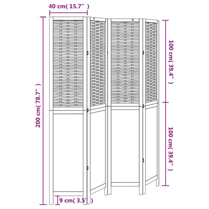 Kamerscherm Met 4 Panelen Massief Paulowniahout Donkerbruin