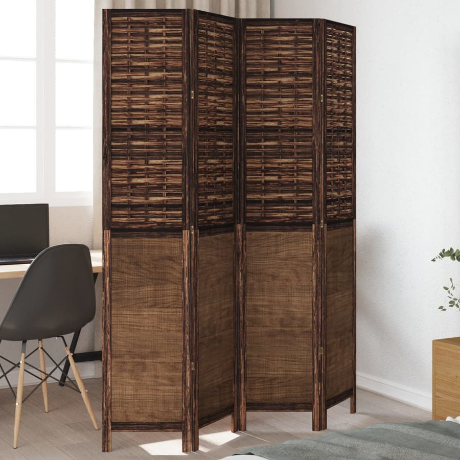 Kamerscherm Met 4 Panelen Massief Paulowniahout Donkerbruin