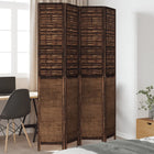 4-Panel Room Divider Solid Paulownia Wood Dark Brown