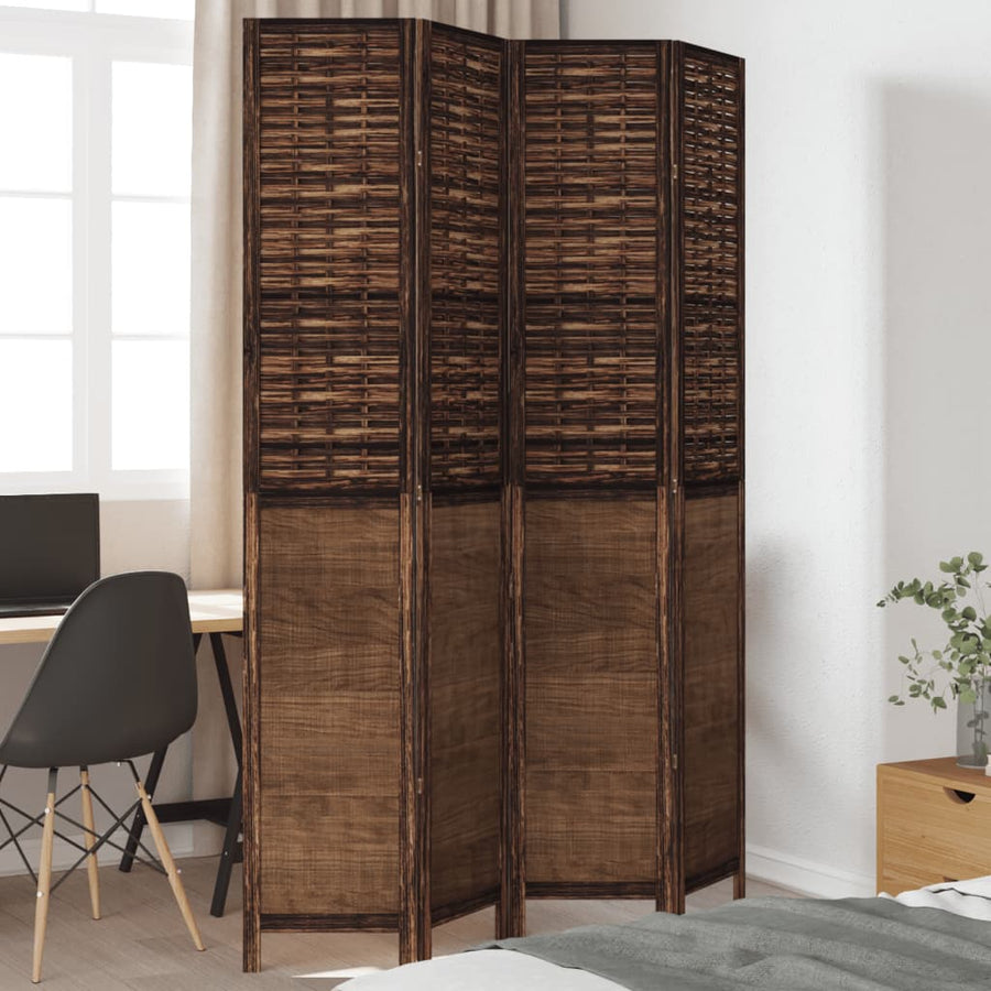 Kamerscherm Met 4 Panelen Massief Paulowniahout Donkerbruin Groen