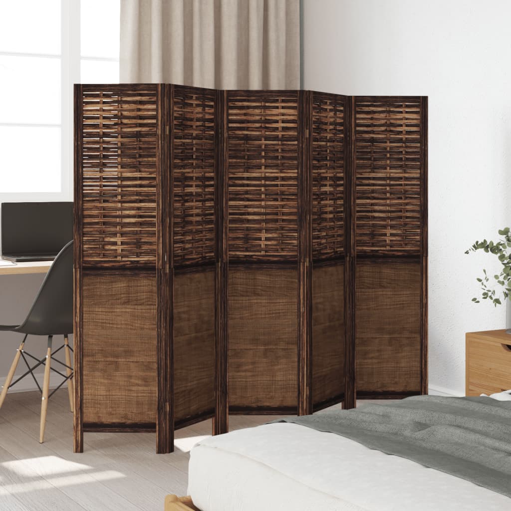 Kamerscherm Met 5 Panelen Massief Paulowniahout Donkerbruin Blauw