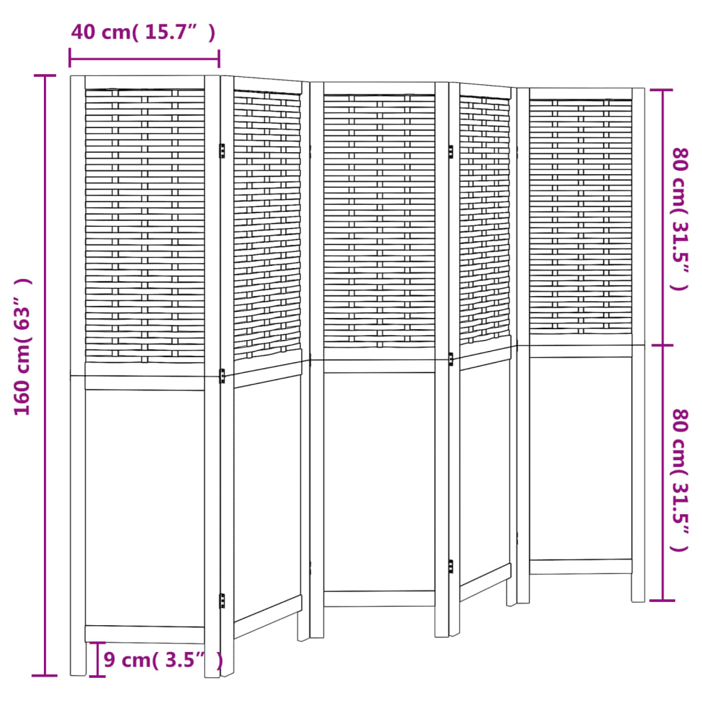 Kamerscherm Met 5 Panelen Massief Paulowniahout Donkerbruin Blauw