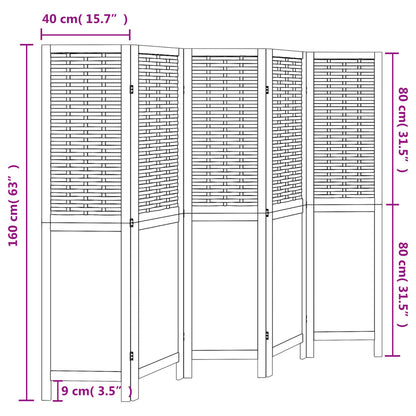 Kamerscherm Met 5 Panelen Massief Paulowniahout Donkerbruin Blauw