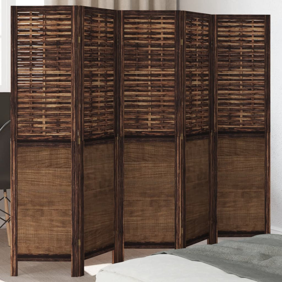 Kamerscherm Met 5 Panelen Massief Paulowniahout Donkerbruin Blauw