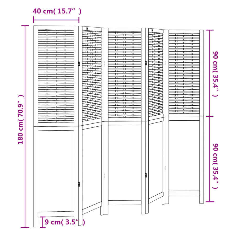 Kamerscherm Met 5 Panelen Massief Paulowniahout Donkerbruin
