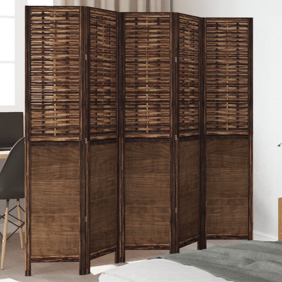 Kamerscherm Met 5 Panelen Massief Paulowniahout Donkerbruin