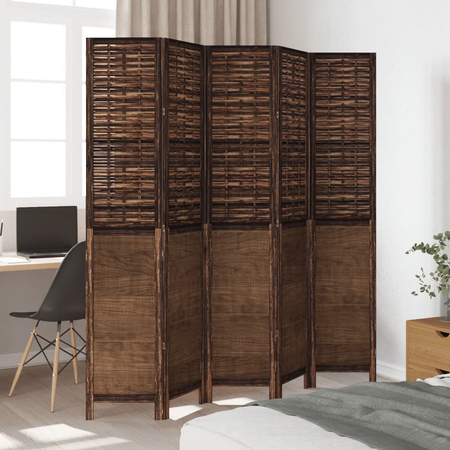 Kamerscherm Met 5 Panelen Massief Paulowniahout Donkerbruin