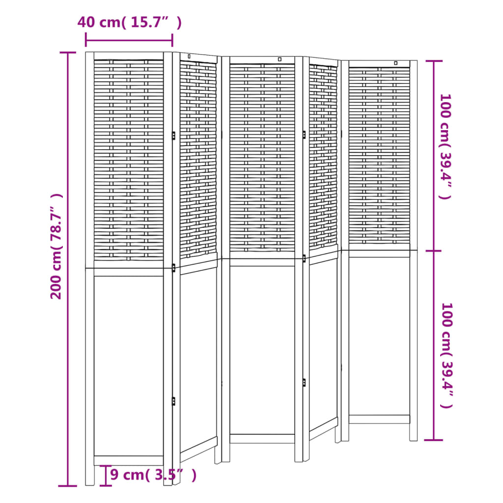 Kamerscherm Met 5 Panelen Massief Paulowniahout Donkerbruin