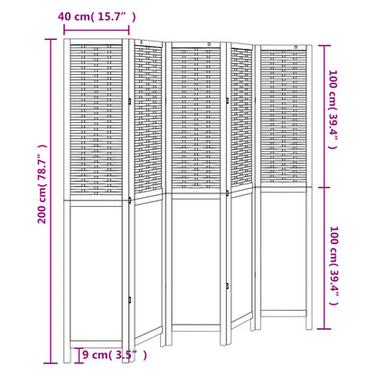 Kamerscherm Met 5 Panelen Massief Paulowniahout Donkerbruin