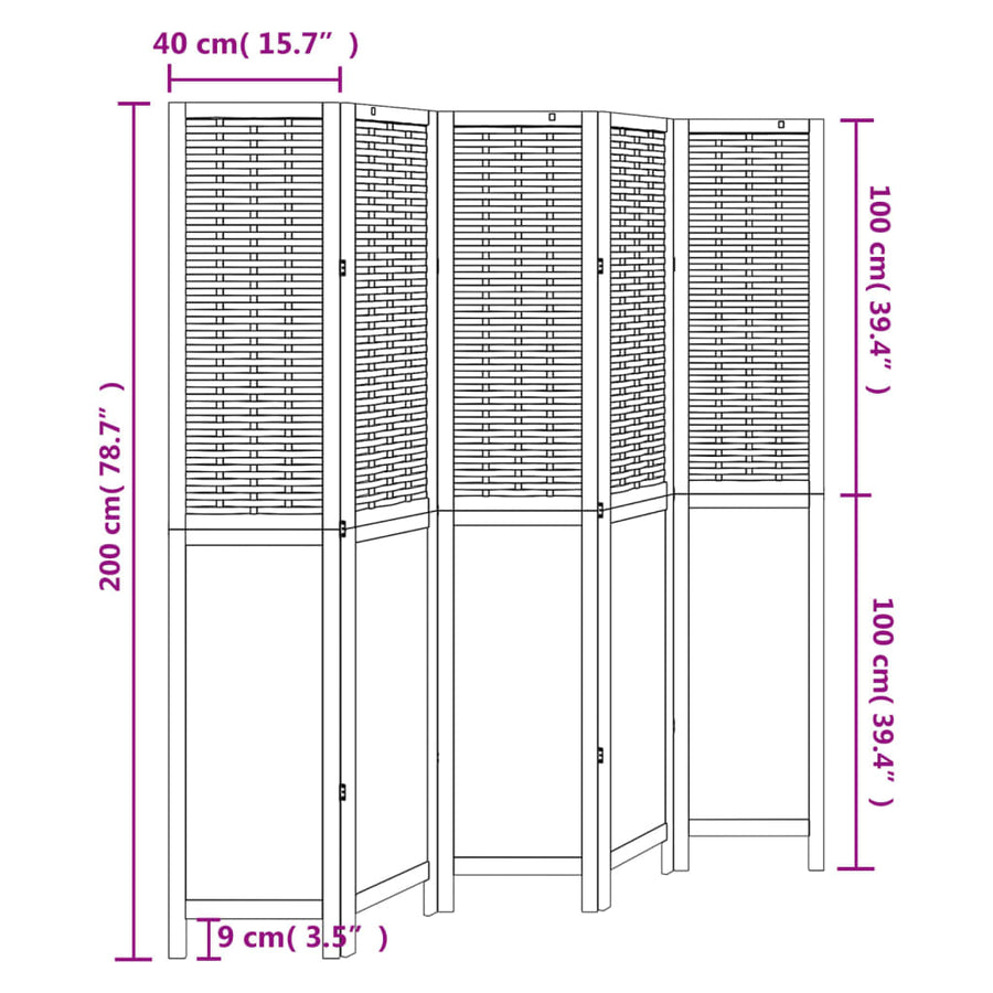 Kamerscherm Met 5 Panelen Massief Paulowniahout Donkerbruin
