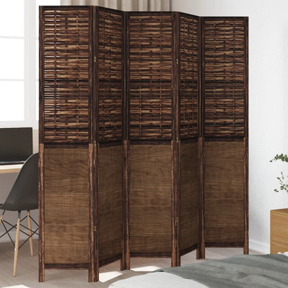 Kamerscherm Met 5 Panelen Massief Paulowniahout Donkerbruin