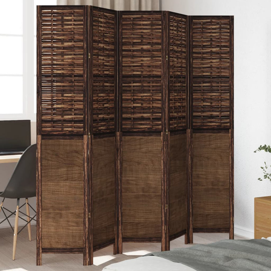 Kamerscherm Met 5 Panelen Massief Paulowniahout Donkerbruin