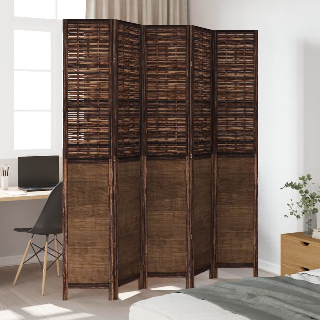 Kamerscherm Met 5 Panelen Massief Paulowniahout Donkerbruin