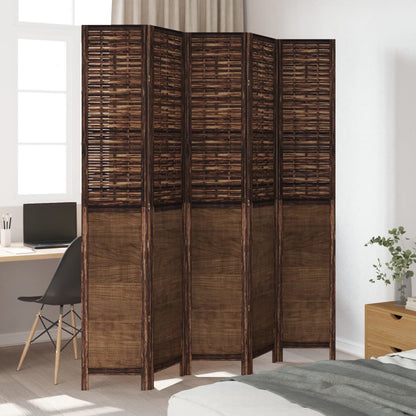 Kamerscherm Met 5 Panelen Massief Paulowniahout Donkerbruin