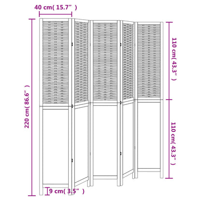 Kamerscherm Met 5 Panelen Massief Paulowniahout Donkerbruin