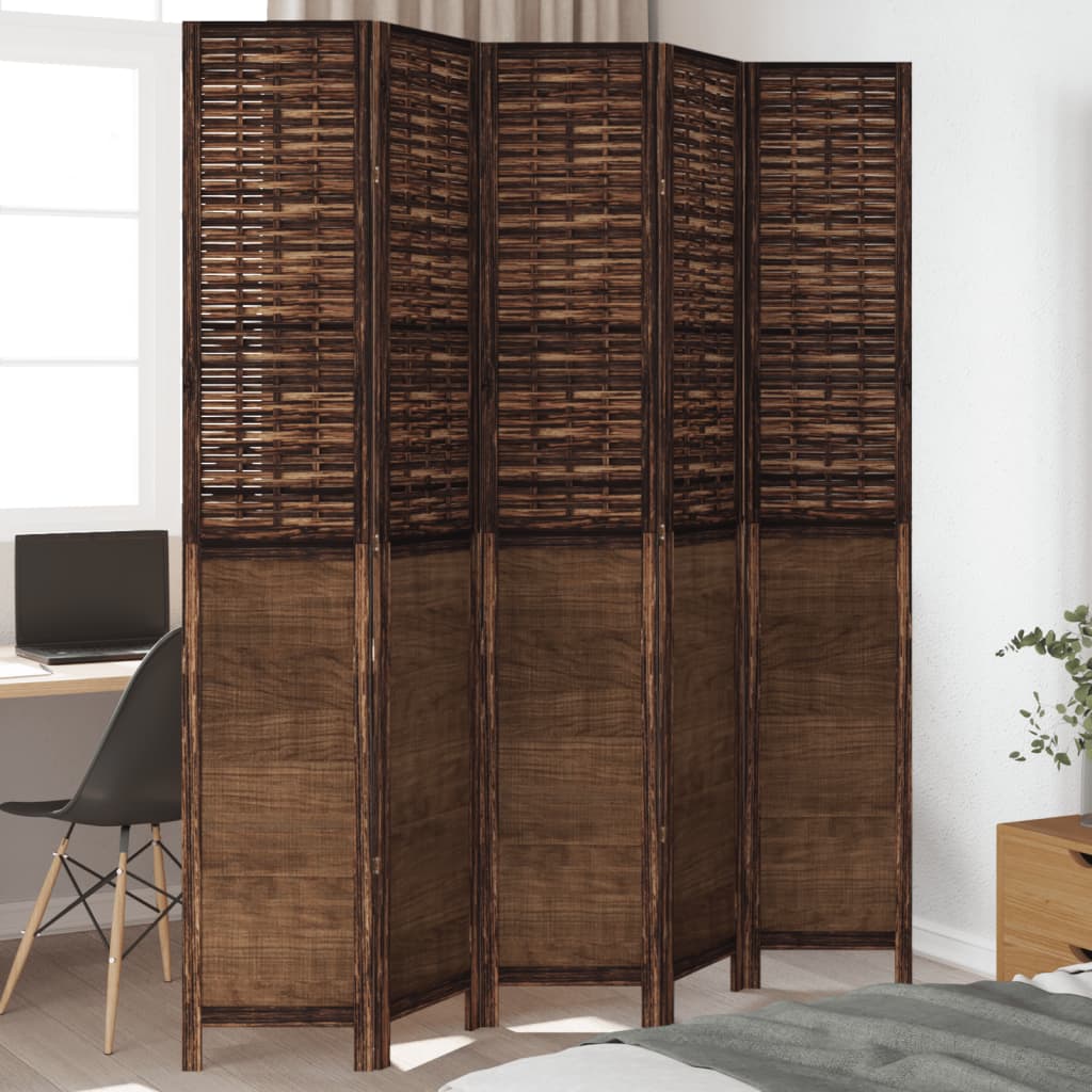 Kamerscherm Met 5 Panelen Massief Paulowniahout Donkerbruin