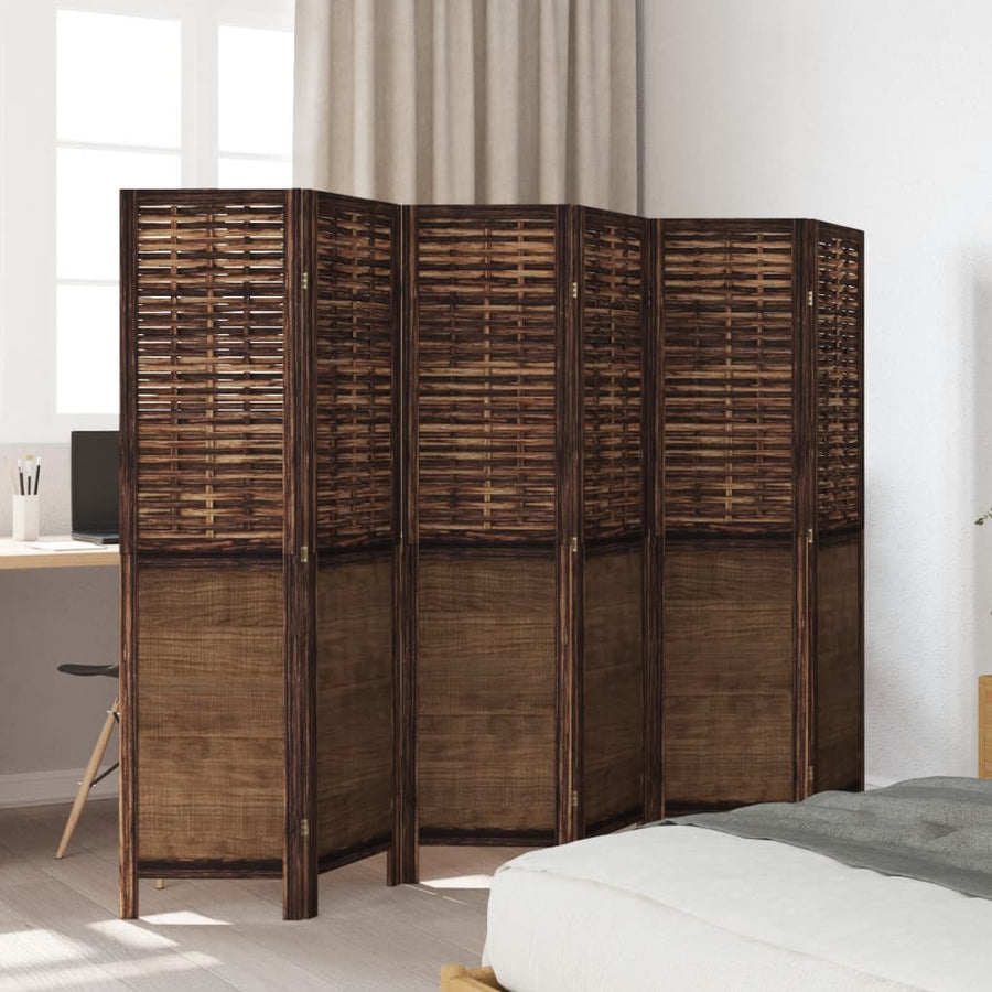 Kamerscherm Met 6 Panelen Massief Paulowniahout Donkerbruin