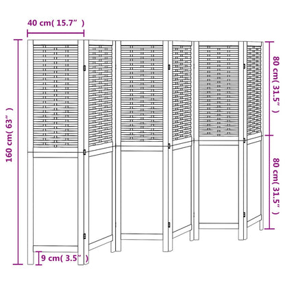 Kamerscherm Met 6 Panelen Massief Paulowniahout Donkerbruin