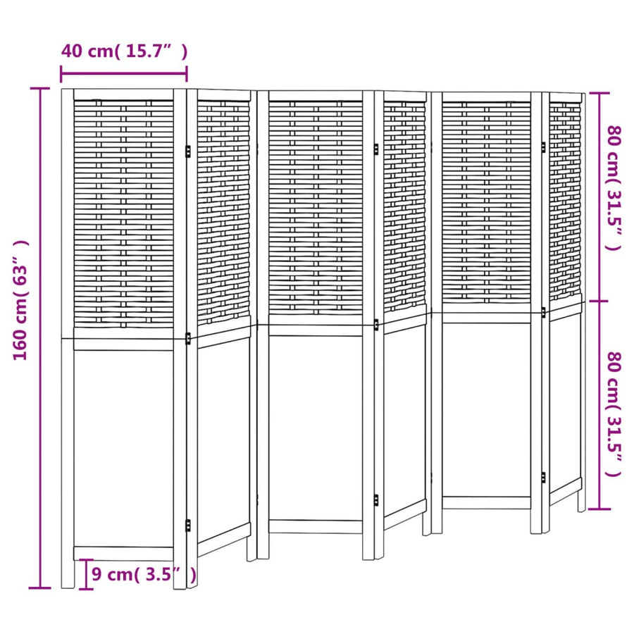 Kamerscherm Met 6 Panelen Massief Paulowniahout Donkerbruin