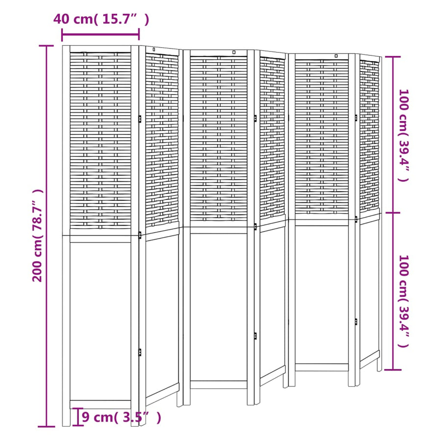 Kamerscherm met 6 panelen massief paulowniahout donkerbruin
