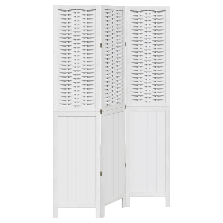 Kamerscherm Met 3 Panelen Massief Paulowniahout Wit
