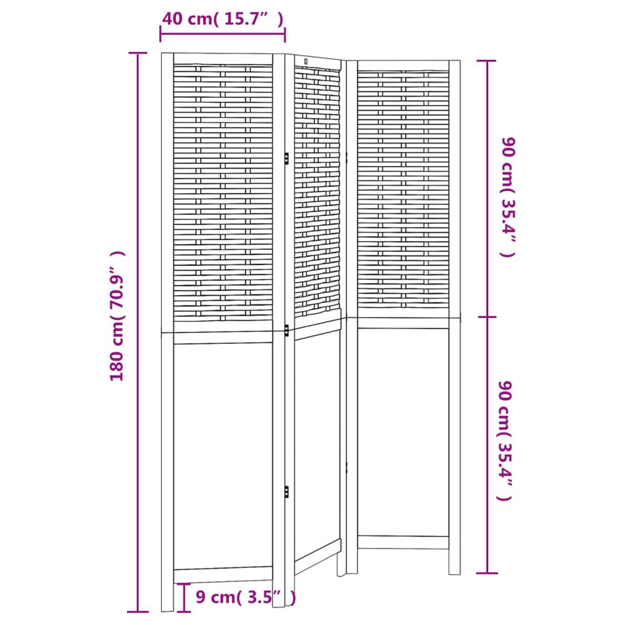 Kamerscherm Met 3 Panelen Massief Paulowniahout Wit
