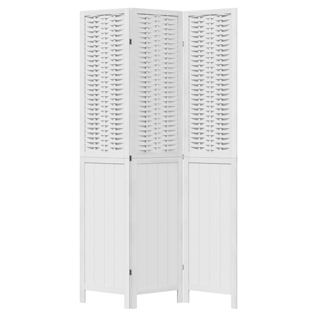 Kamerscherm Met 3 Panelen Massief Paulowniahout Wit