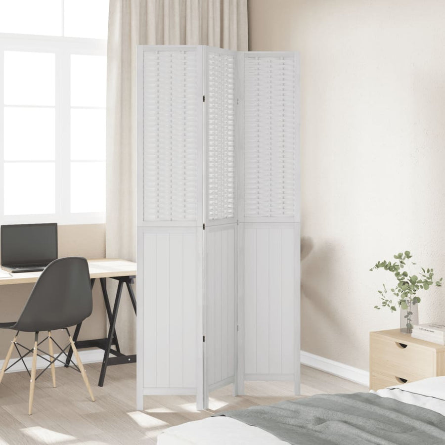 Kamerscherm Met 3 Panelen Massief Paulowniahout Wit