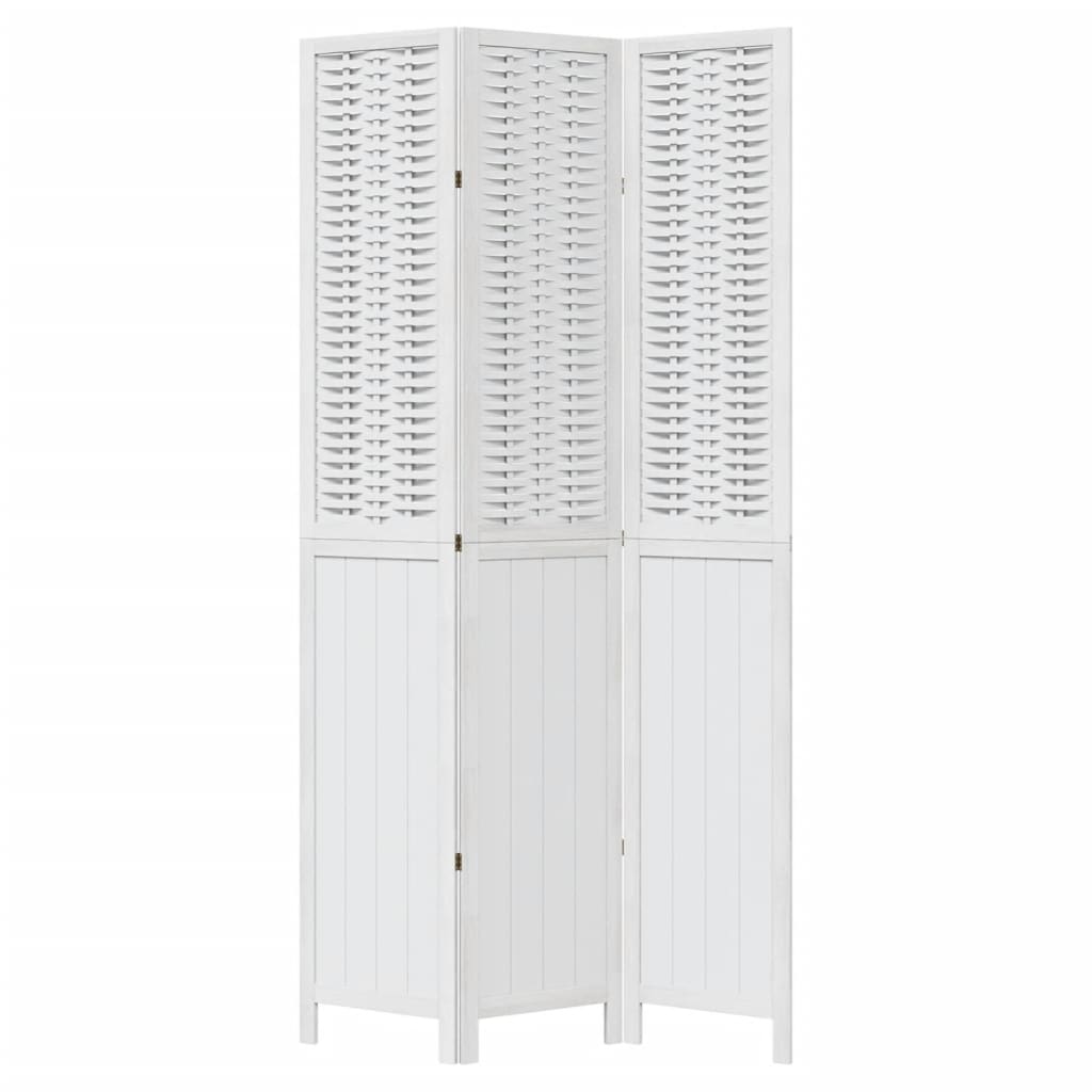 Kamerscherm Met 3 Panelen Massief Paulowniahout Wit