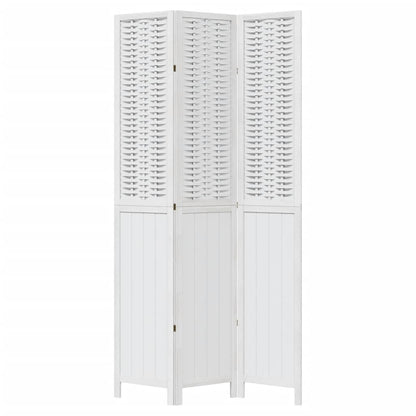 Kamerscherm Met 3 Panelen Massief Paulowniahout Wit