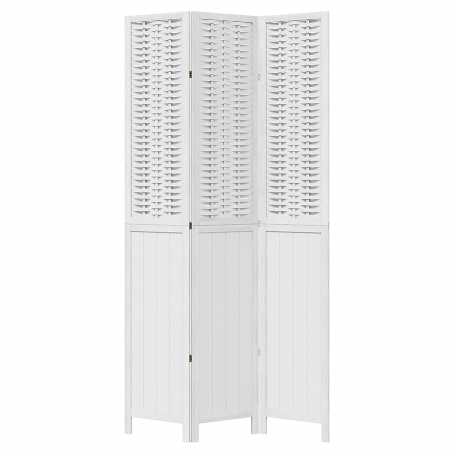 Kamerscherm Met 3 Panelen Massief Paulowniahout Wit