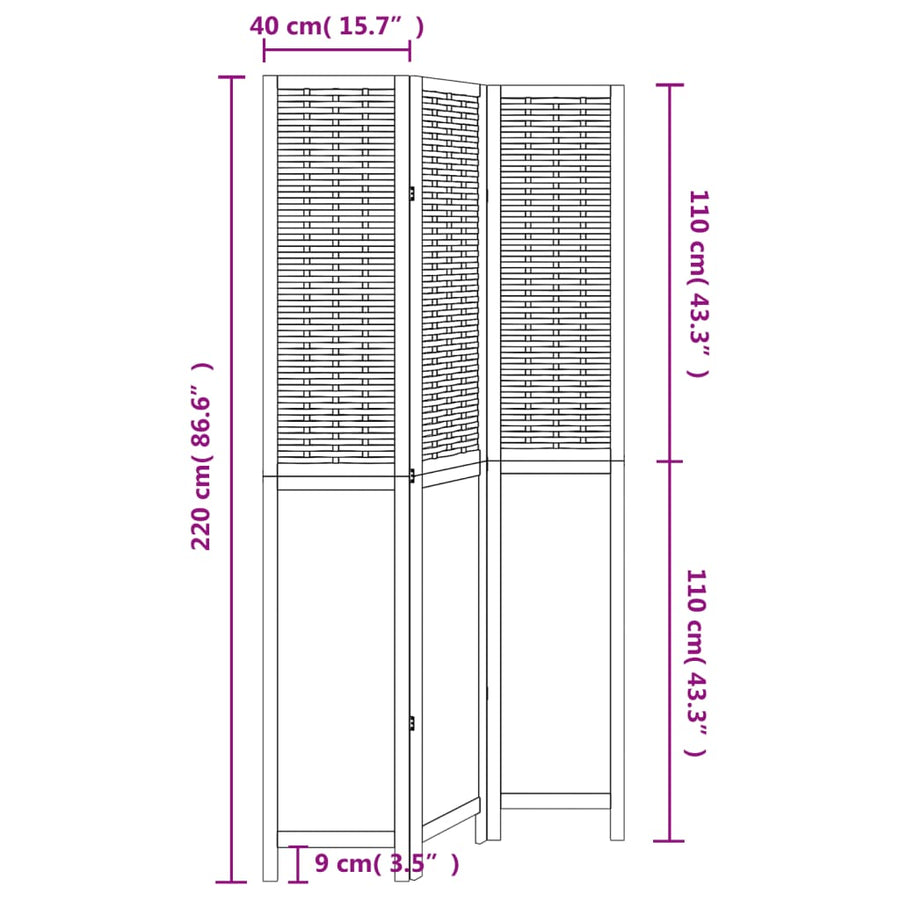 Kamerscherm Met 3 Panelen Massief Paulowniahout Wit