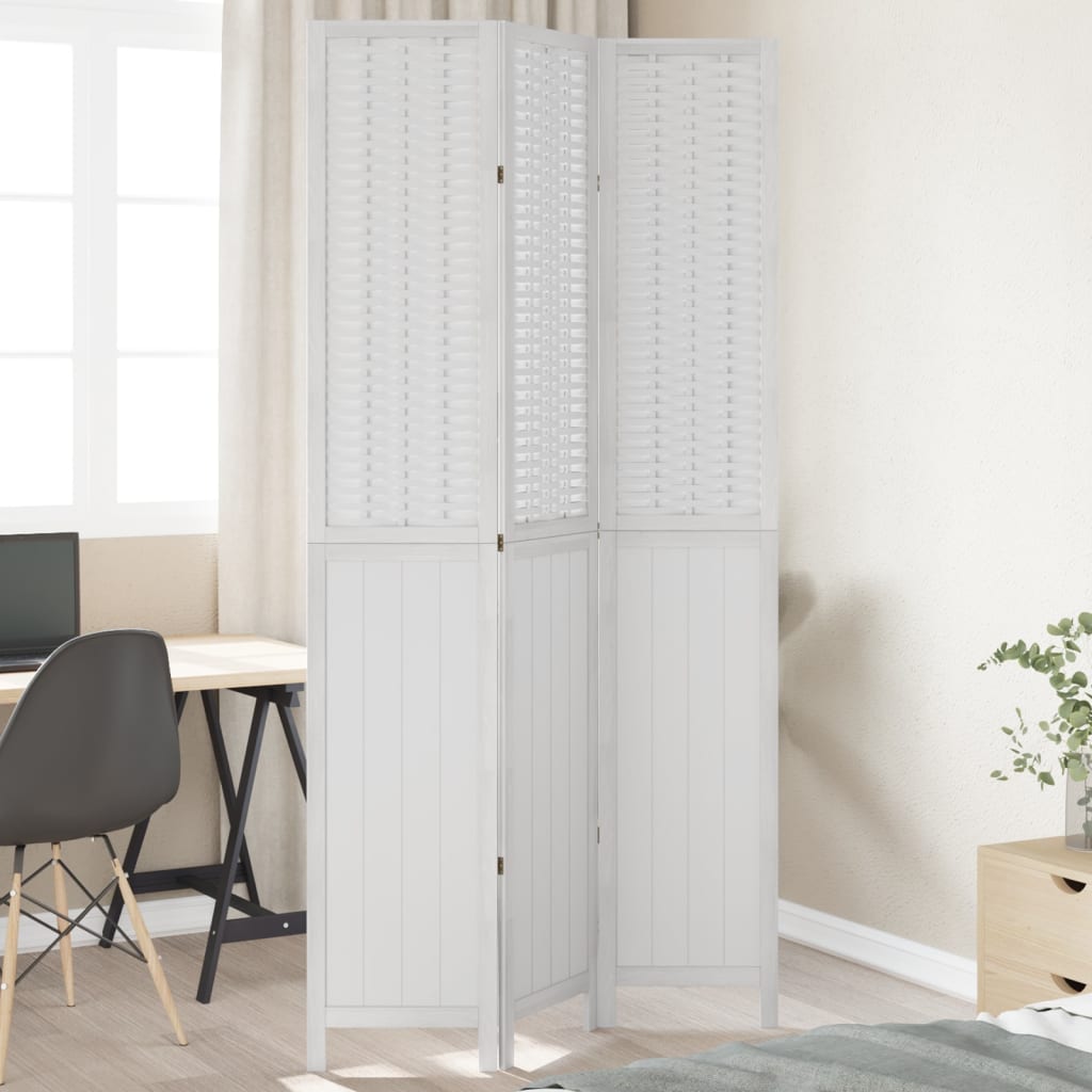 Kamerscherm Met 3 Panelen Massief Paulowniahout Wit