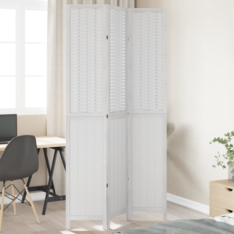 Kamerscherm Met 3 Panelen Massief Paulowniahout Wit