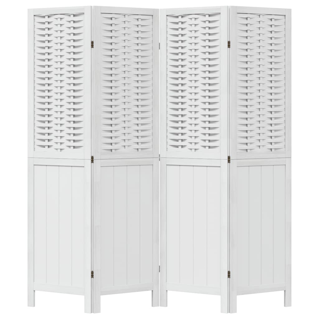 Kamerscherm Met 4 Panelen Massief Paulowniahout Wit