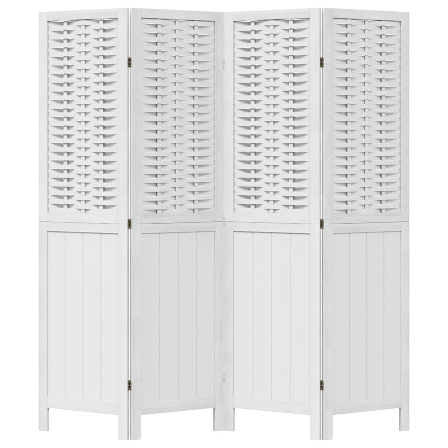 Kamerscherm Met 4 Panelen Massief Paulowniahout Wit