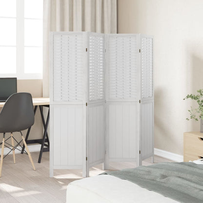 Kamerscherm Met 4 Panelen Massief Paulowniahout Wit