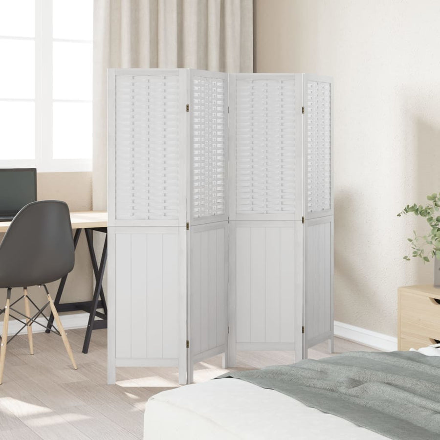 Kamerscherm Met 4 Panelen Massief Paulowniahout Wit