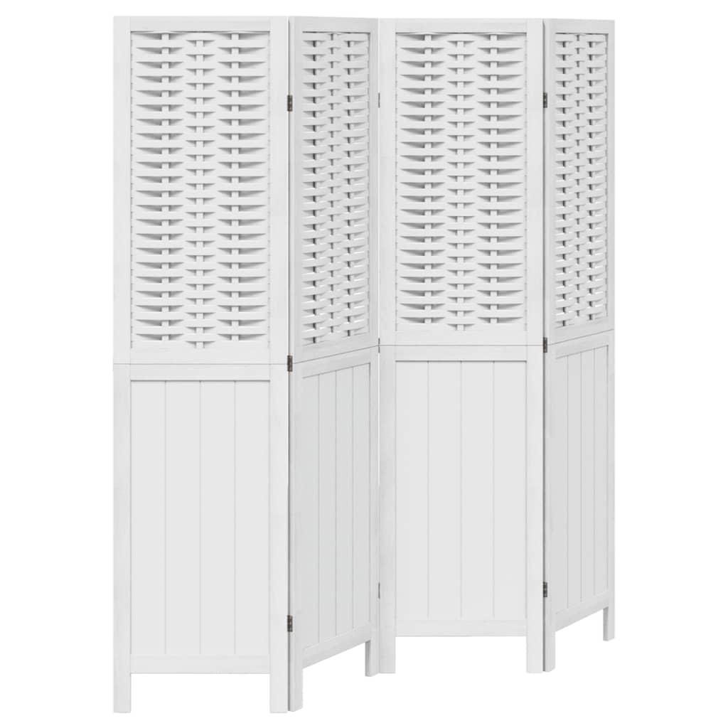 Kamerscherm Met 4 Panelen Massief Paulowniahout Wit