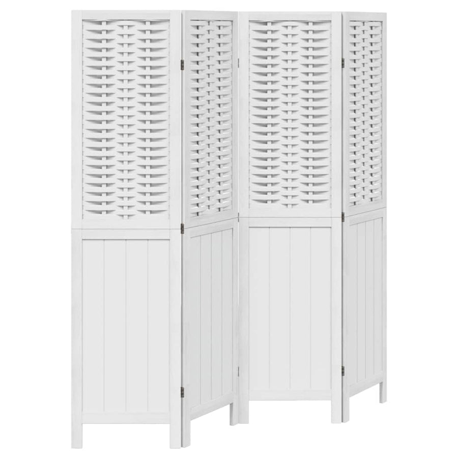 Kamerscherm Met 4 Panelen Massief Paulowniahout Wit